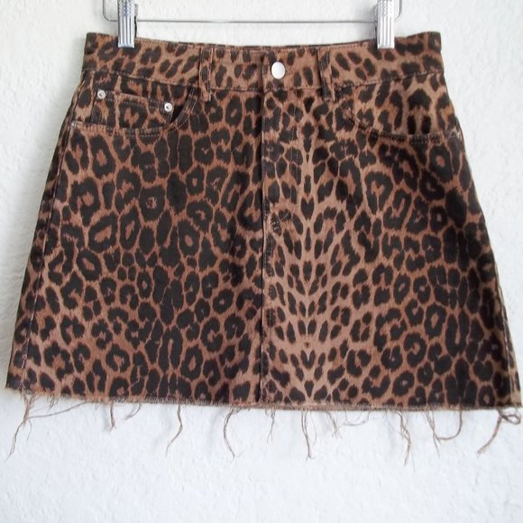 Zara Dresses & Skirts - TRF Zara Punk Rock Leopard Print Denim Mini Skirt